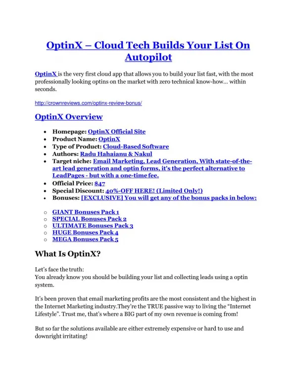 OptinX TRUTH review and EXCLUSIVE $25000 BONUS