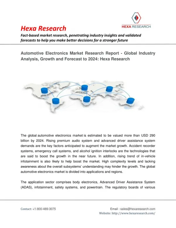 Automotive Electronics Market To Reach Beyond $290 Billion By 2024 | Research Report by Hexa Research