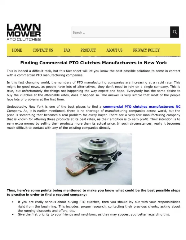 Finding Commercial PTO Clutches Manufacturers in New York