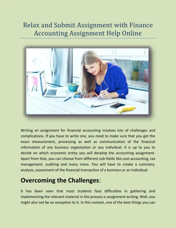 Relax And Submit Assignment With Finance Accounting Assignment Help Online