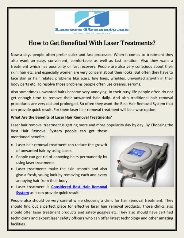 How to Get Benefited With Laser Treatments