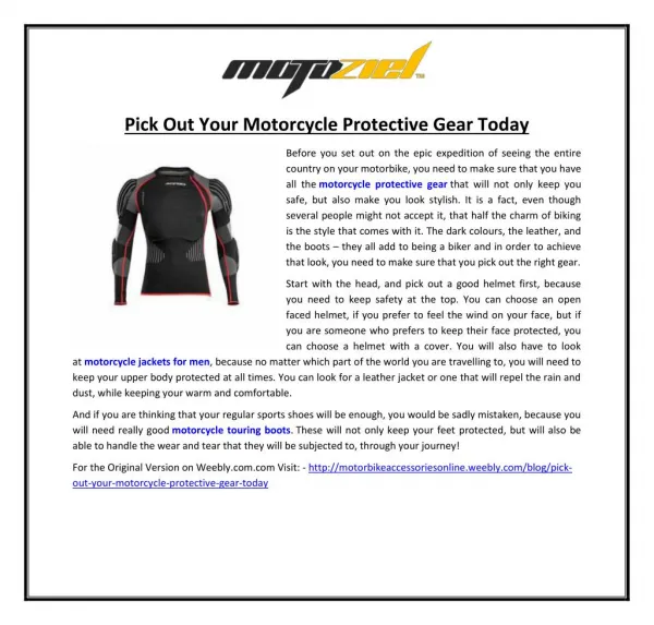 Pick Out Your Motorcycle Protective Gear Today