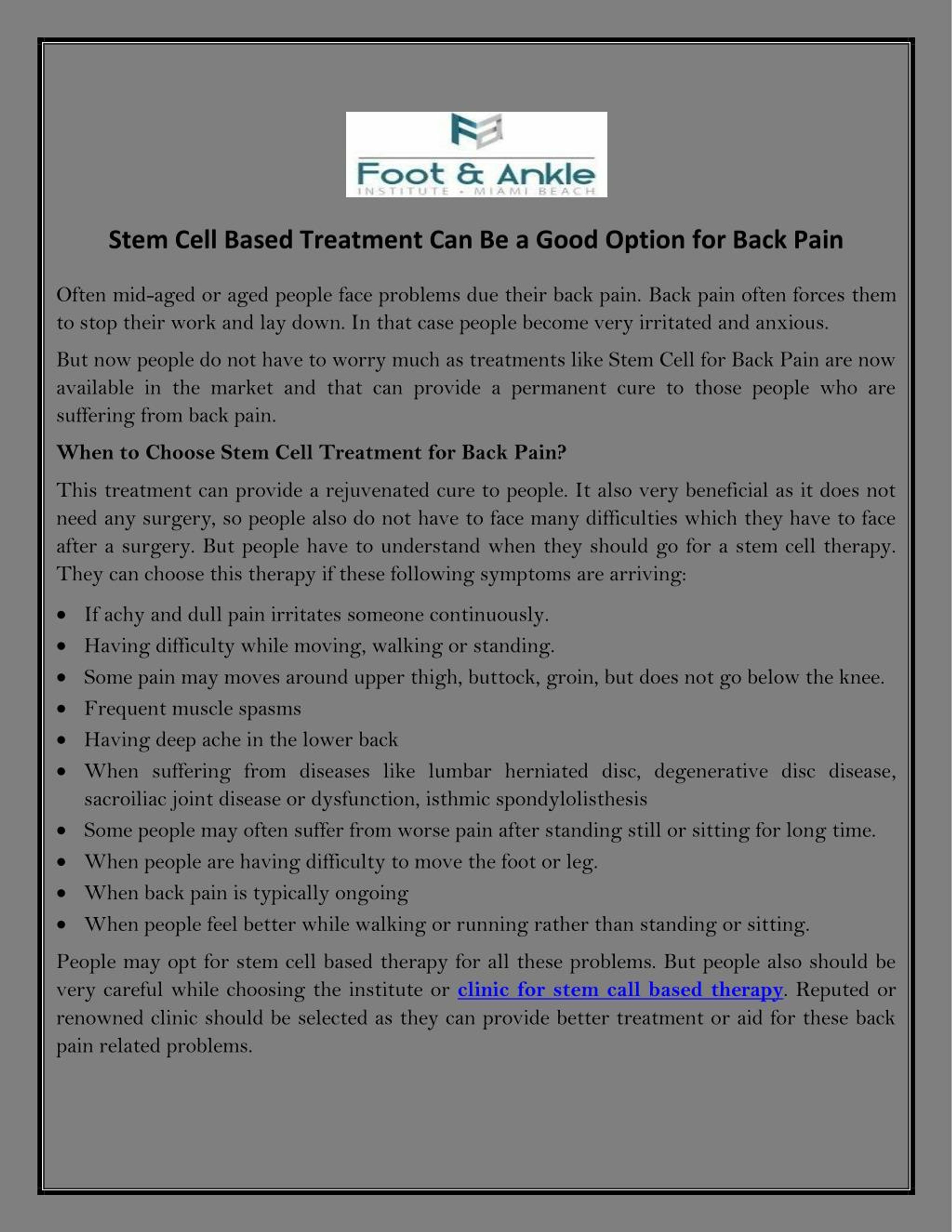 PPT - Stem Cell Based Treatment Can Be a Good Option for Back Pain ...