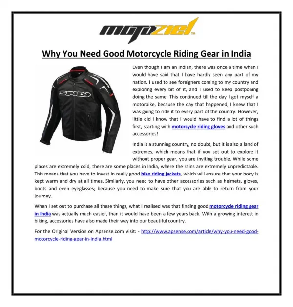 Why You Need Good Motorcycle Riding Gear in India