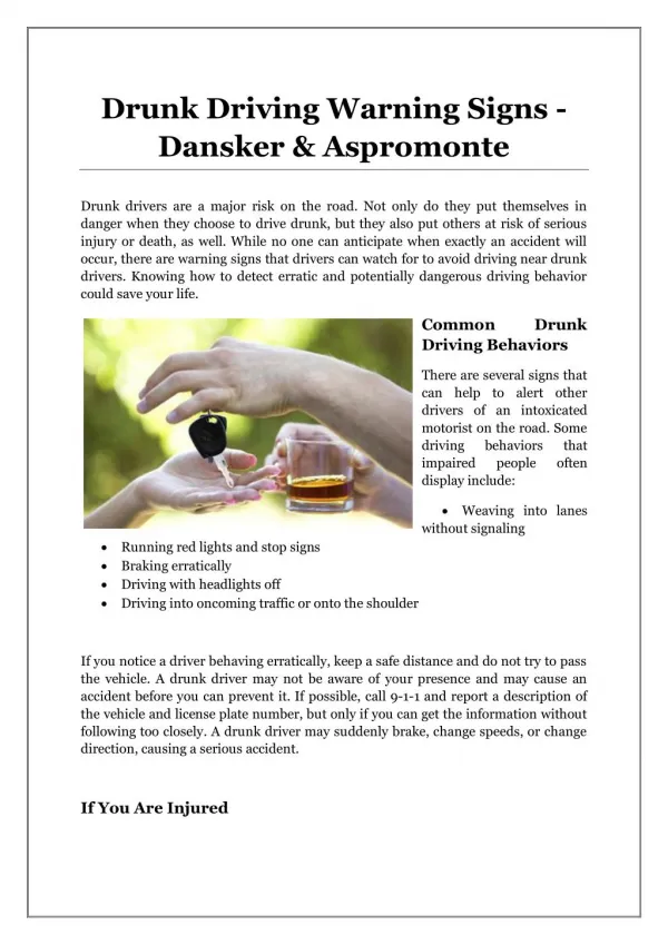 Drunk Driving Warning Signs - Dansker & Aspromonte