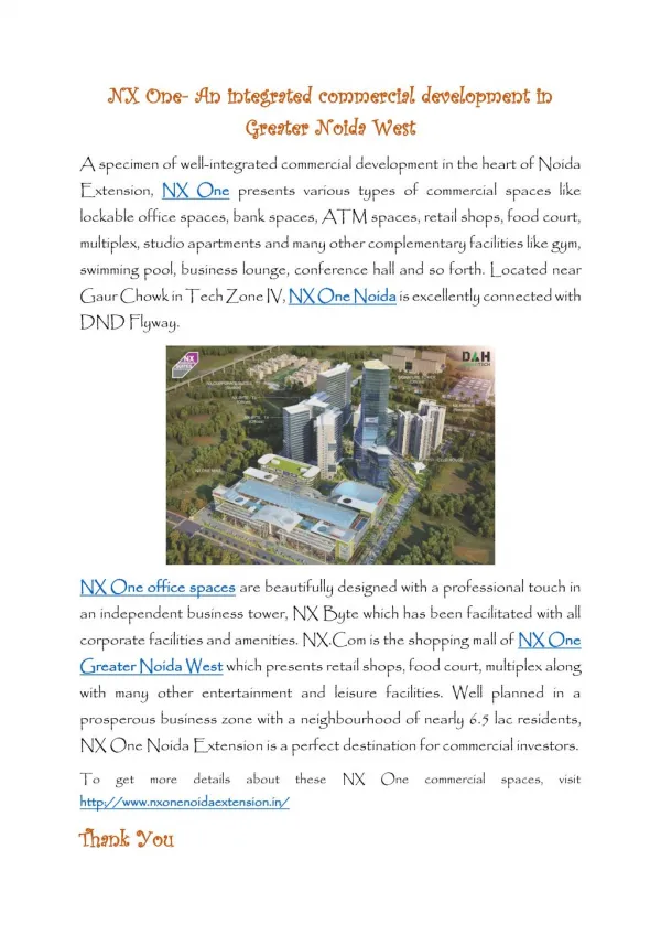 NX One Commercial Spaces in Noida Extension