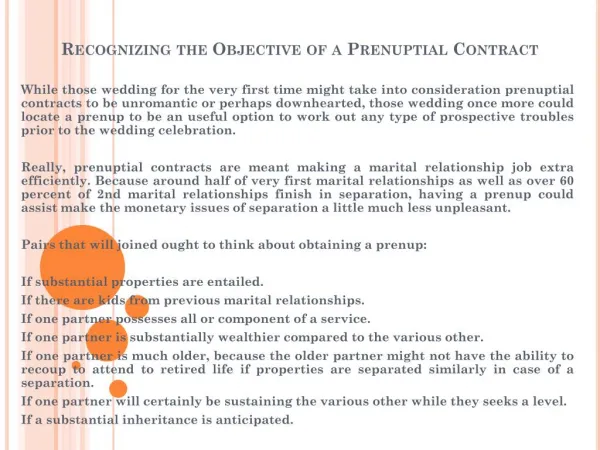 Recognizing the Objective of a Prenuptial Contract