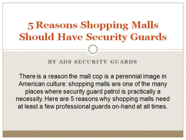 5 Reasons Shopping Malls Should Have Security Guards