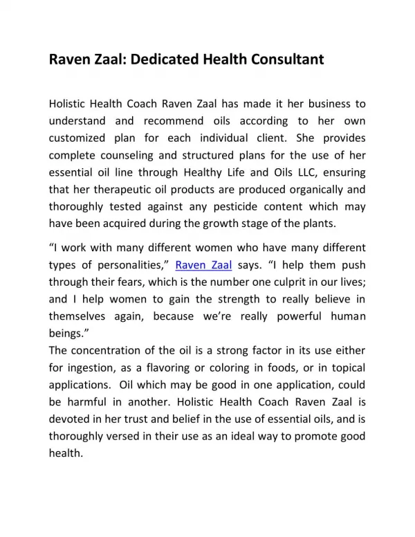 Raven Zaal : Dedicated Health Consultant