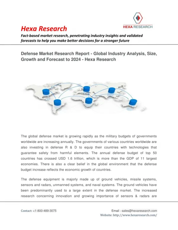 Defense Market Research Report - Global Industry Analysis, Size, Growth and Forecast to 2024 - Hexa Research