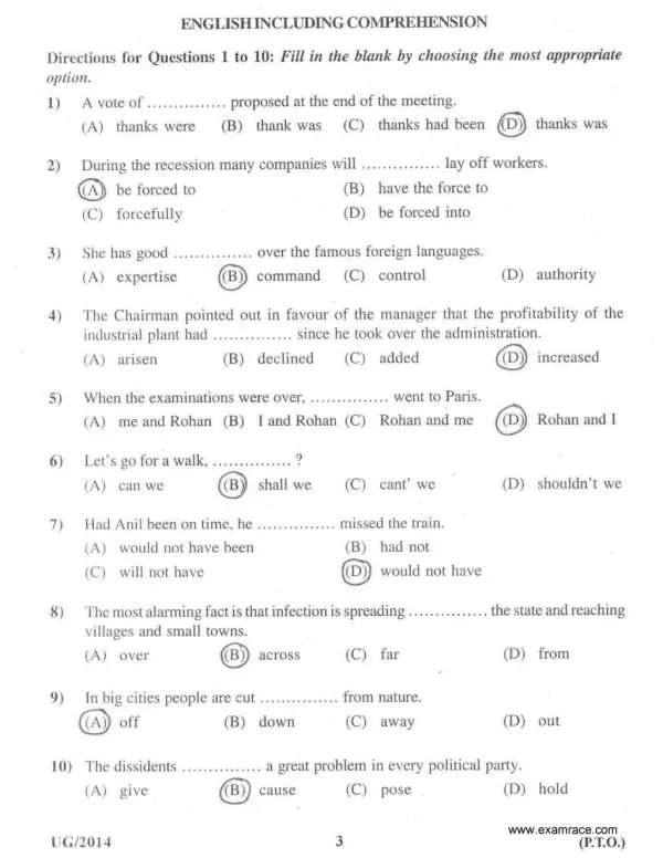 CLAT Previous Solved Paper 2014