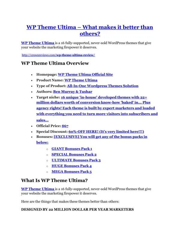 WP Theme Ultima review & massive 100 bonus items