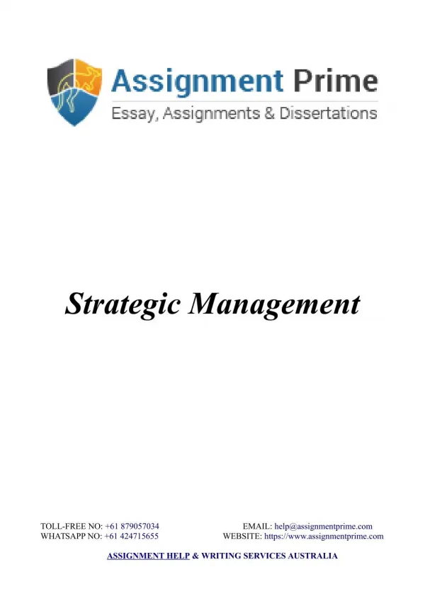 Assignment Prime - Sample Assignment on Strategic Management