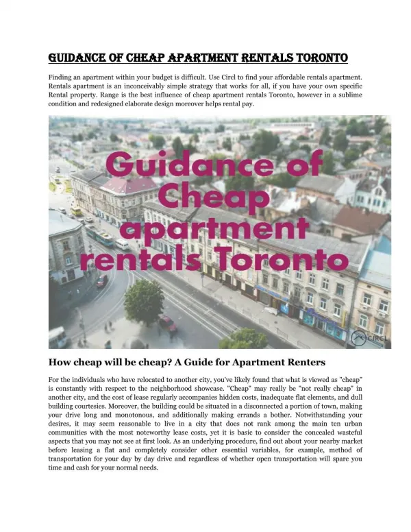 Guidance of Cheap Apartment Rentals Toronto