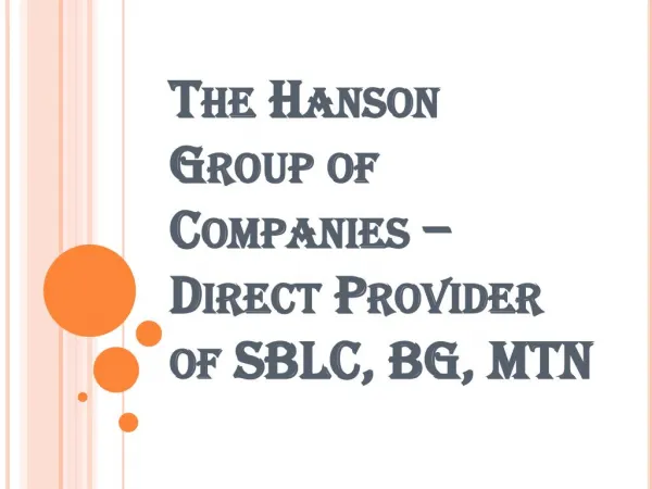 Direct Provider of SBLC, BG, MTN