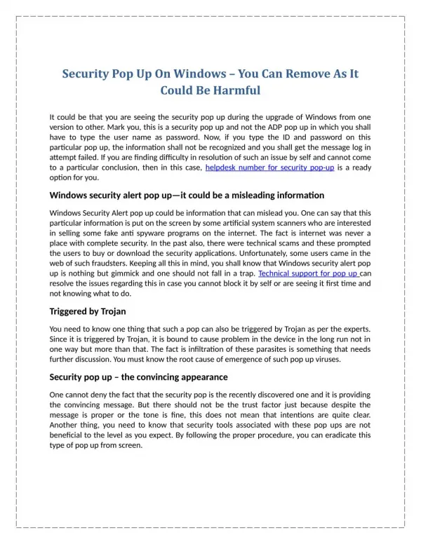 Security Pop Up On Windows – You Can Remove As It Could Be Harmful