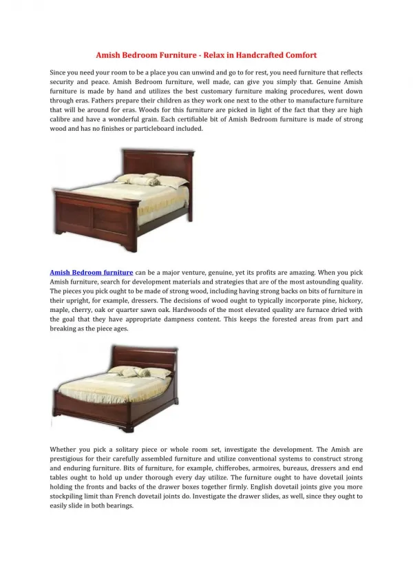 Amish Bedroom Furniture - Relax in Handcrafted Comfort