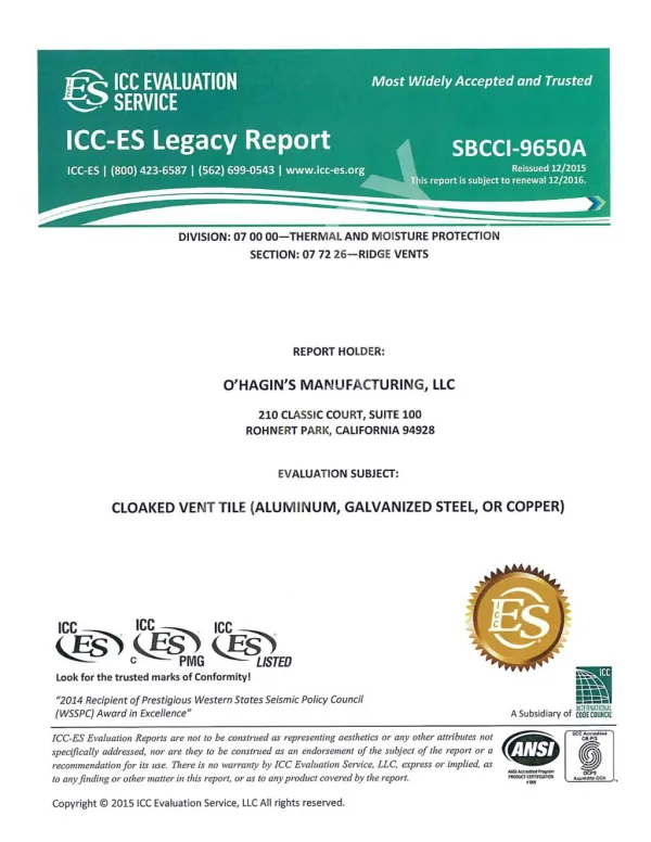 ICC Legacy Report - Ohagin Ventilation
