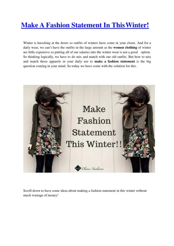 Make A Fashion Statement In This Winter!