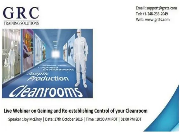 Gaining and Re-establishing Control of your Cleanroom