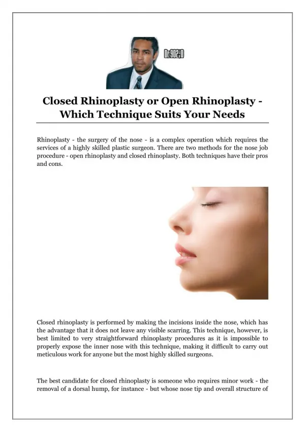 Closed Rhinoplasty or Open Rhinoplasty - Which Technique Suits Your Needs