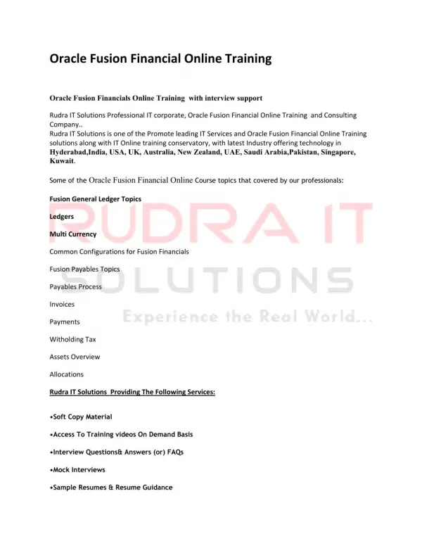 Oracle Fusion Financials Online Training in INDIA - rudraitsolutions