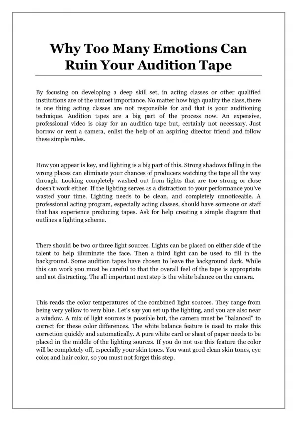 Why Too Many Emotions Can Ruin Your Audition Tape
