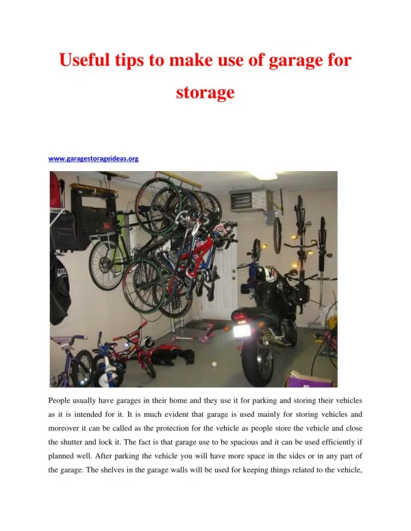 Useful tips to make use of garage for storage