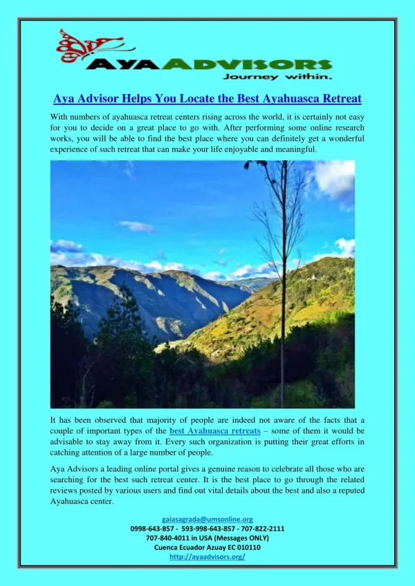 Aya Advisor Helps You Locate the Best Ayahuasca Retreat