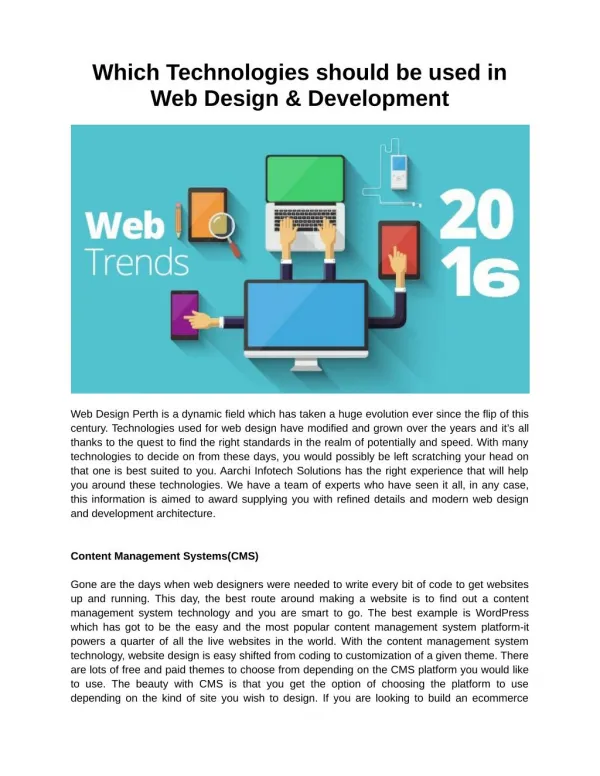 Which Technologies should be used in Web Design & Development?