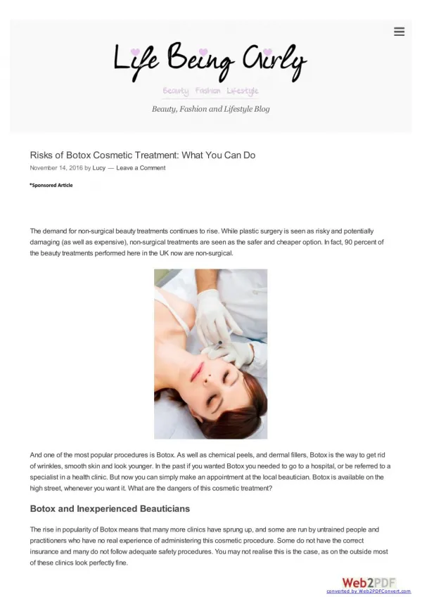 Risks of Botox Cosmetic Treatment: What You Can Do