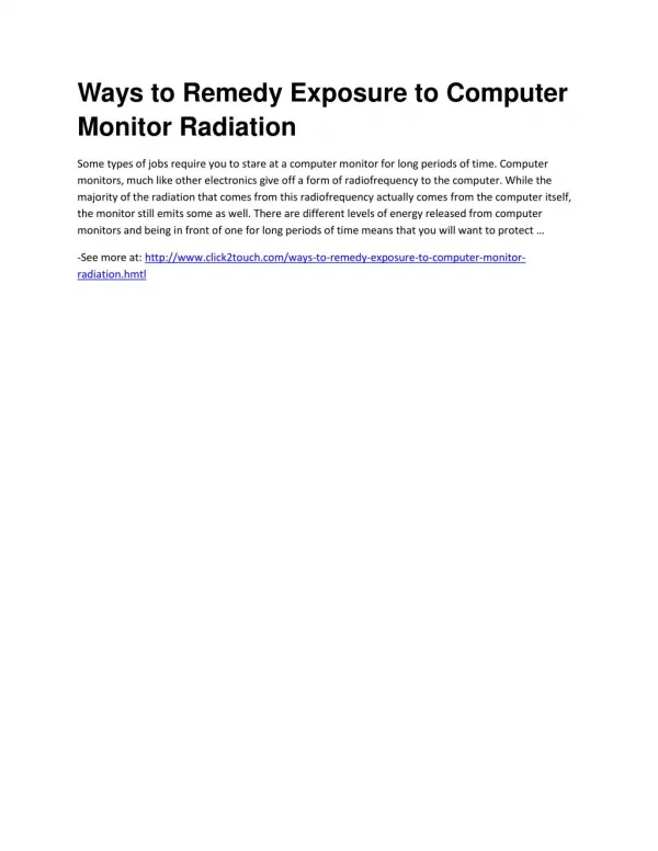 Ways to Remedy Exposure to Computer Monitor Radiation