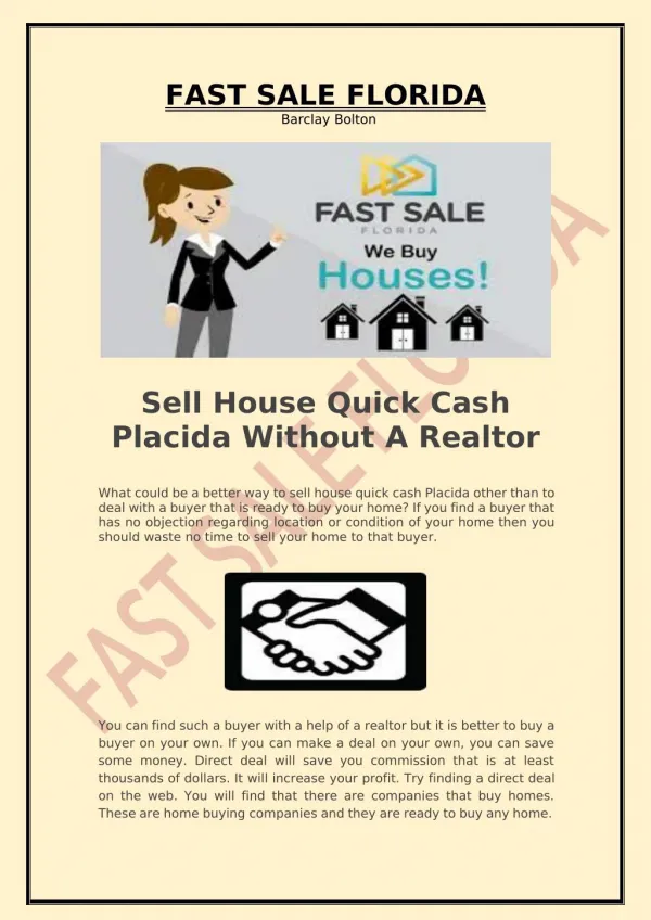 Sell House Quick Cash Placida Without A Realtor