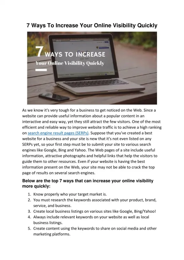 7 Ways To Increase Your Online Visibility Quickly