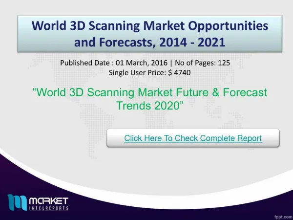 World 3D Scanning Market Opportunities 2021