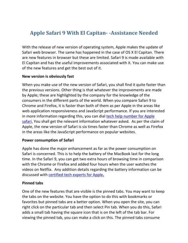 Apple Safari 9 With El Capitan- -Assistance Needed