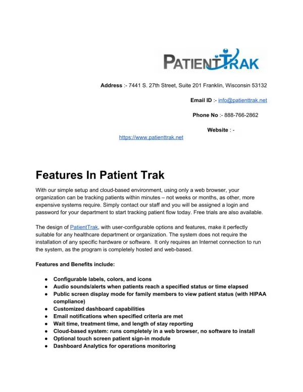 Features In Patient Trak