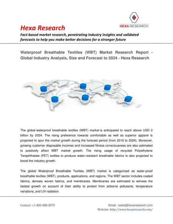 Waterproof Breathable Textiles (WBT) Market Report, 2024 | Hexa Research