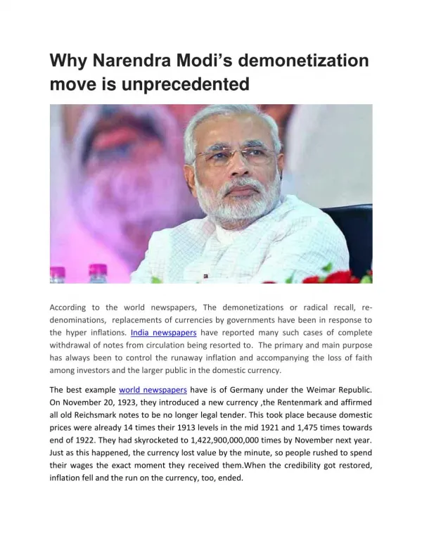 Why Narendra Modi’s demonetization move is unprecedented