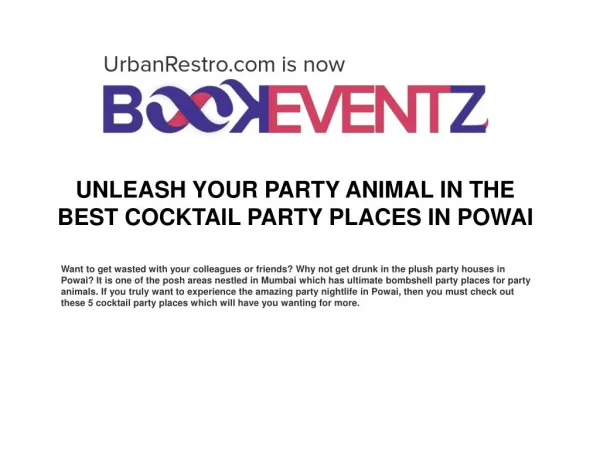 UNLEASH YOUR PARTY ANIMAL IN THE BEST COCKTAIL PARTY PLACES IN POWAI BookEventZ