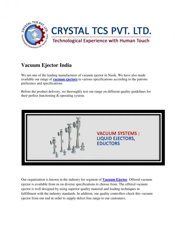 Vacuum Ejector India