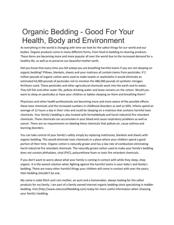 Organic Bedding - Good For Your Health, Body and Environment
