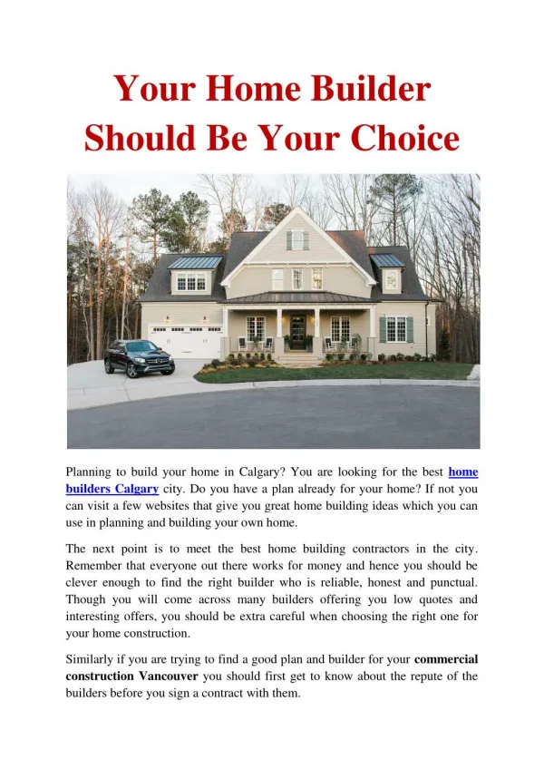 Your Home Builder Should Be Your Choice