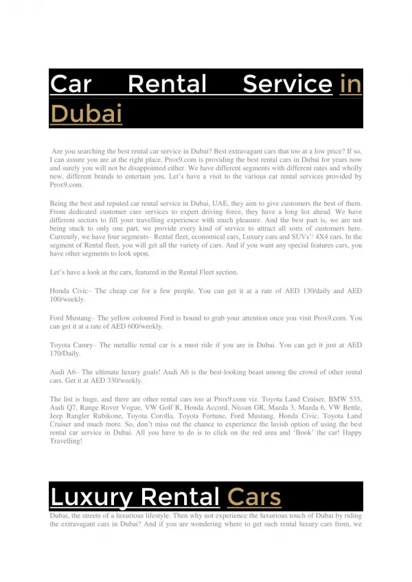 Car Rental Service in Dubai