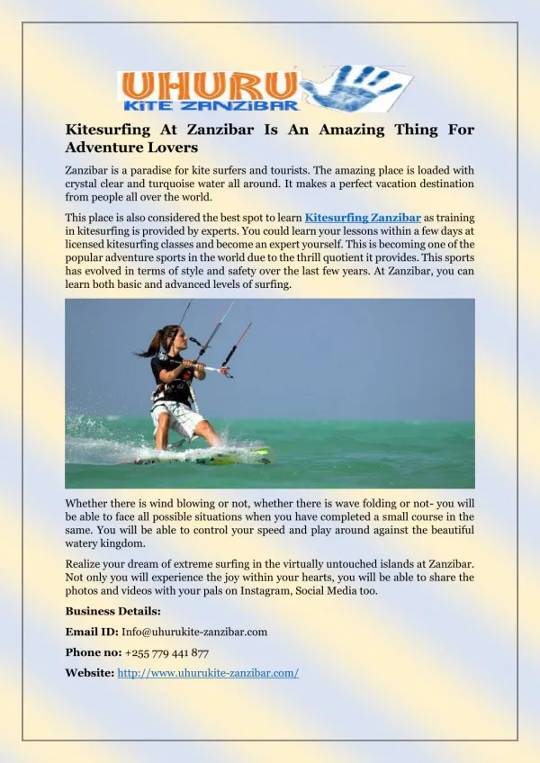 Kitesurfing At Zanzibar Is An Amazing Thing For Adventure Lovers