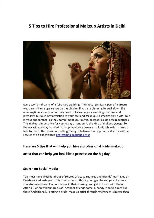 5 Tips to Hire Professional Makeup Artists in Delhi