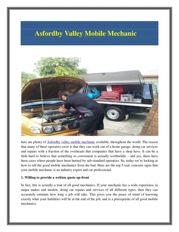 Valley Mobile Mechanic