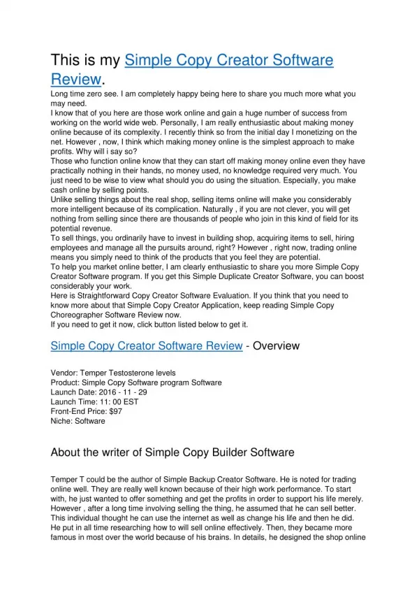 Simple Copy Creator Software Review - Why do you need to buy it now?