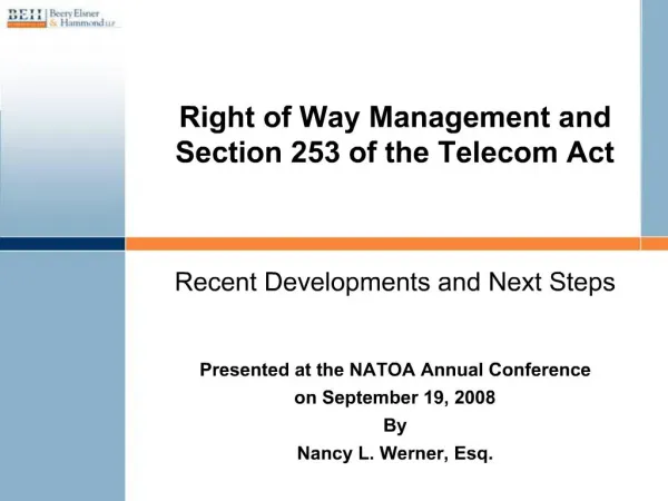 Right of Way Management and Section 253 of the Telecom Act