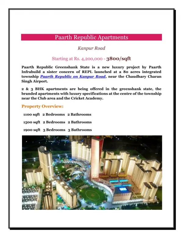 Paarth Republic Apartments- A Beautiful Township on Kanpur Road lucknow